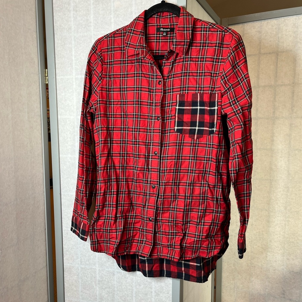 Madewell red plaid blouse